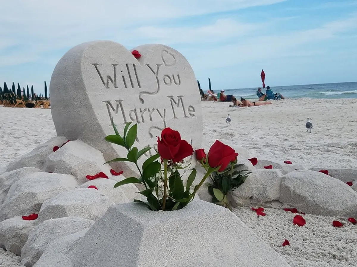 will you marry me sand sculpture